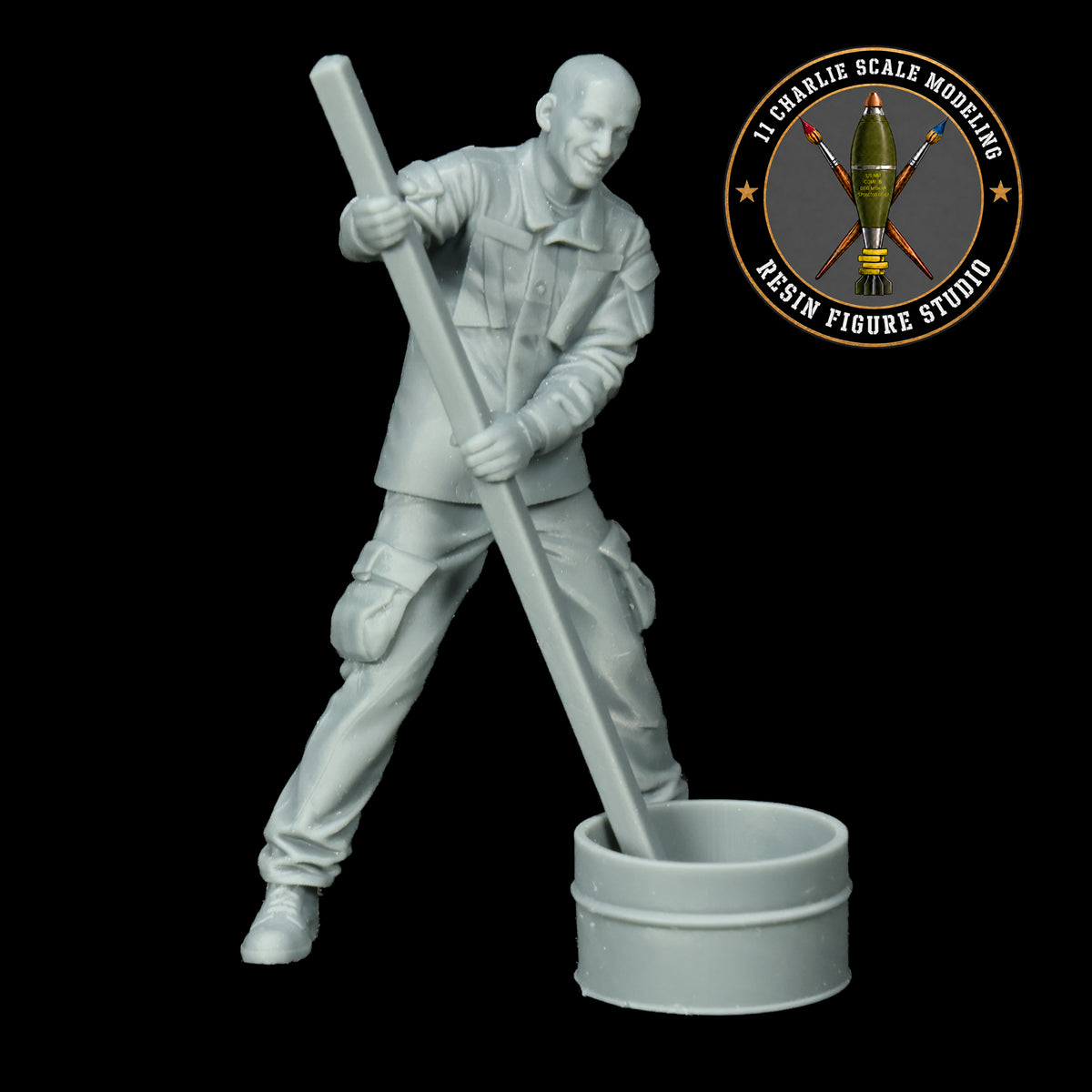 Single Soldier Stirring Burn Bucket