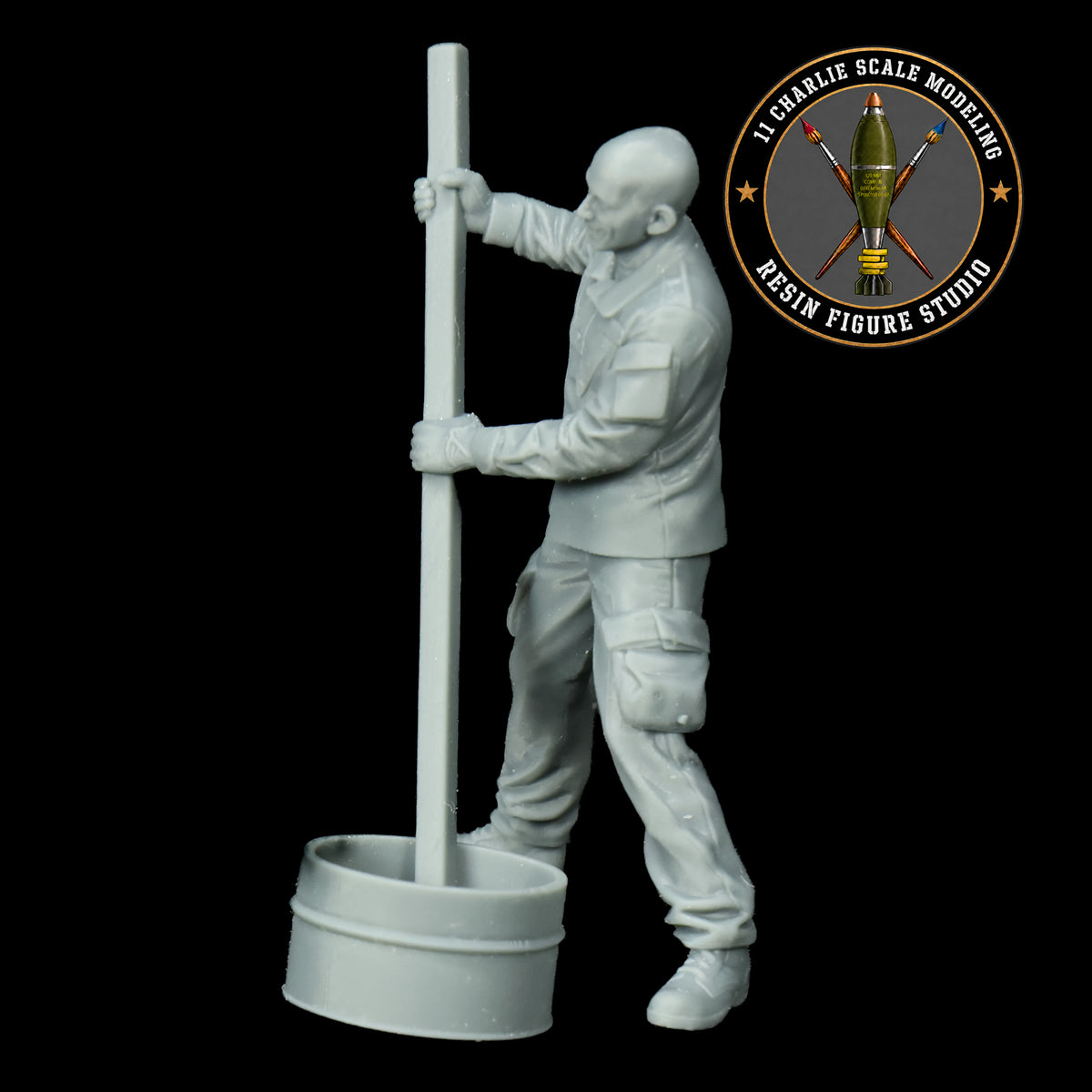 Single Soldier Stirring Burn Bucket