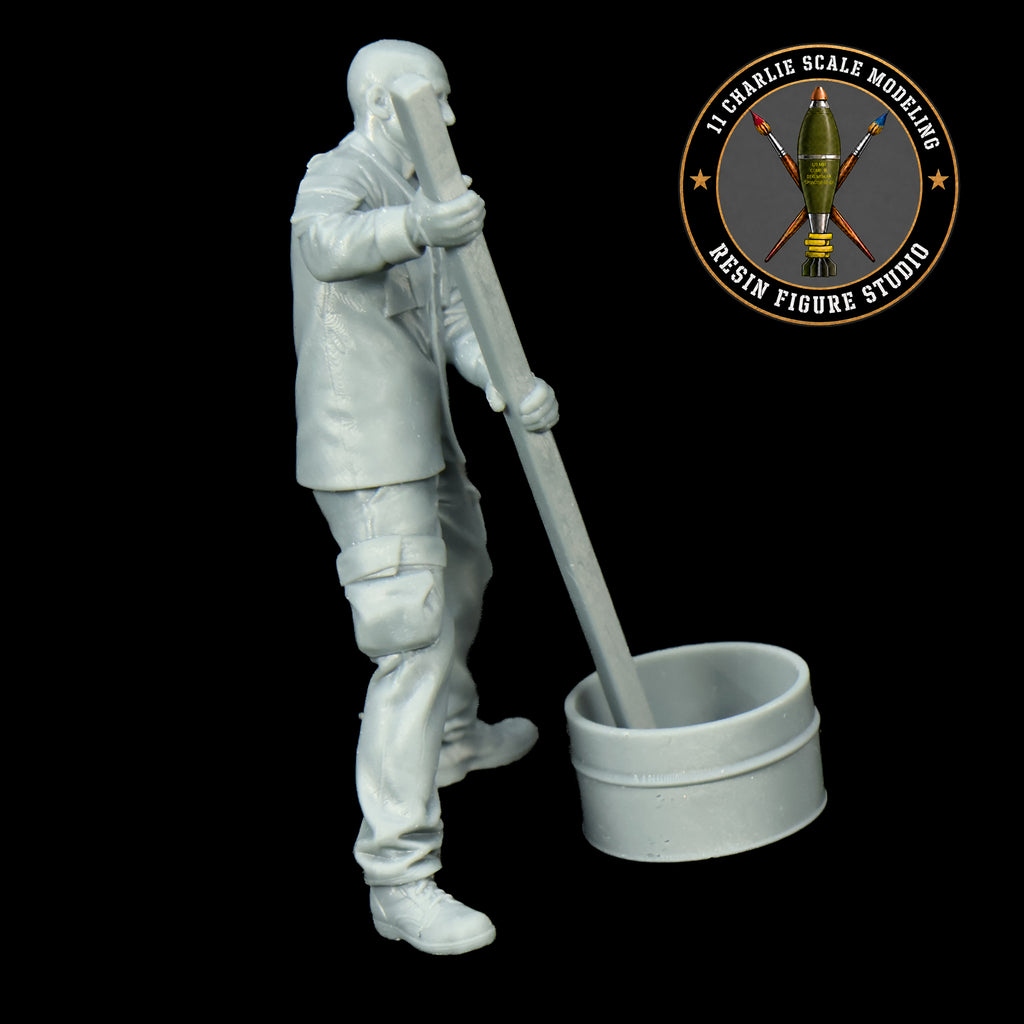 Single Soldier Stirring Burn Bucket