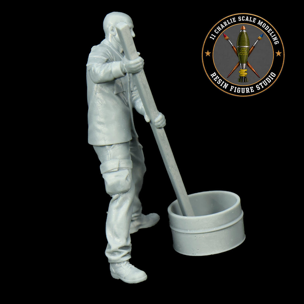 Single Soldier Stirring Burn Bucket