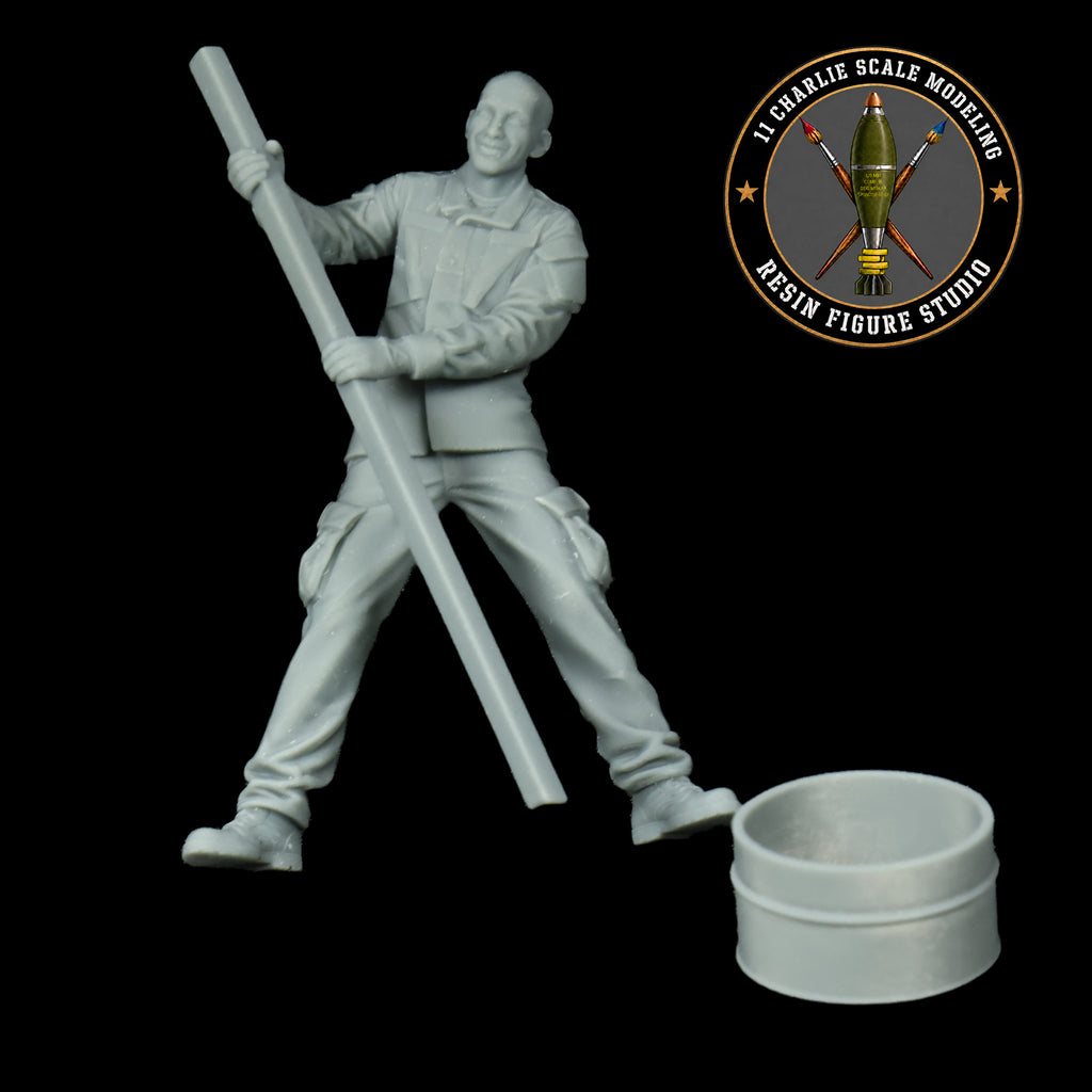 Single Soldier Stirring Burn Bucket