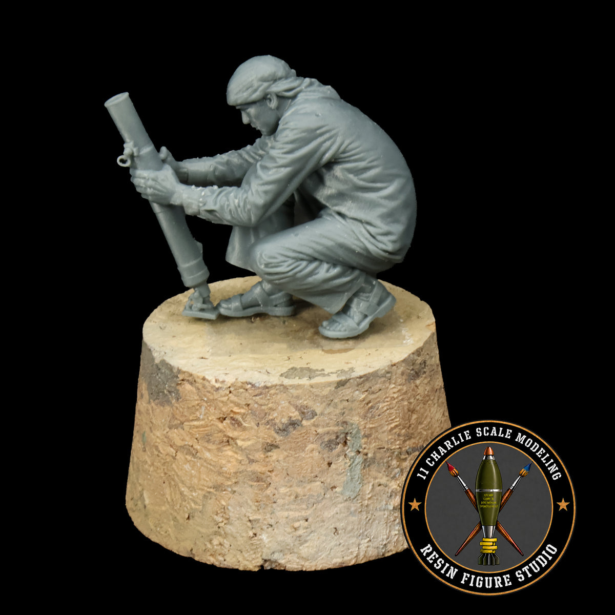 Single Unmasked Iraqi Civilian Holding 60mm Mortar Tube