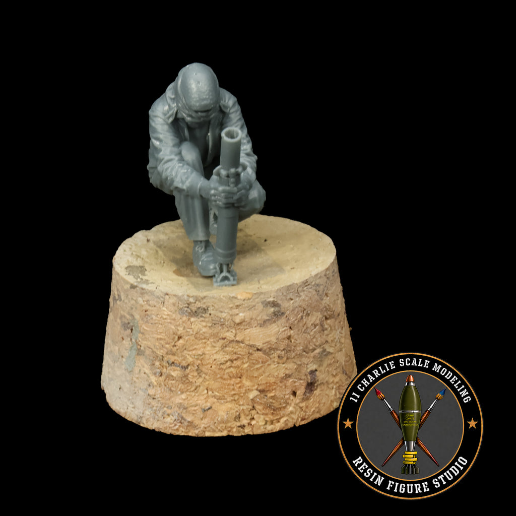 Single Masked Iraqi Man with Handheld 60mm Mortar