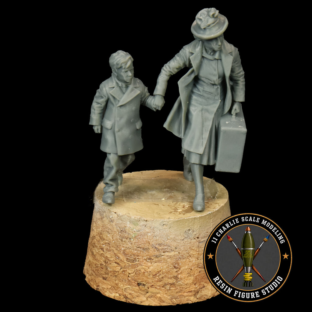 Running WWII Era Mother and Son