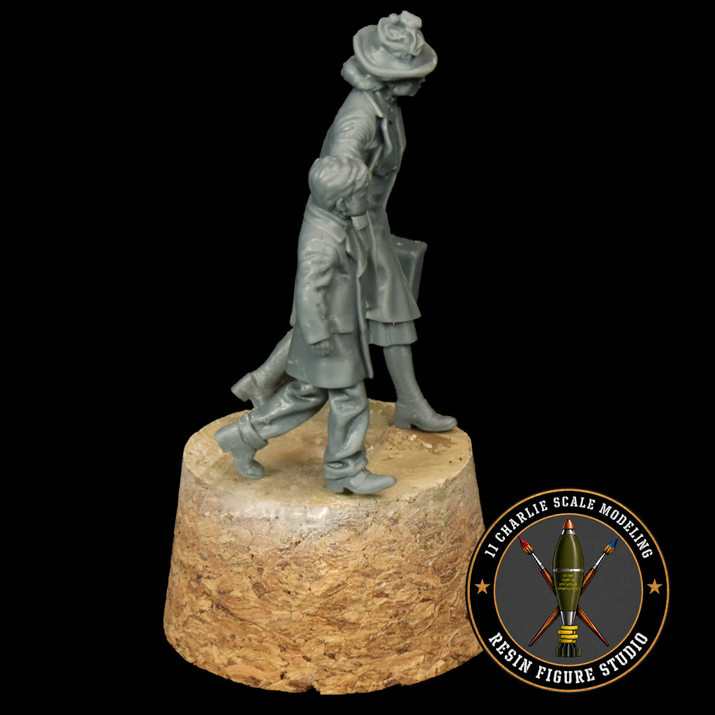 Running WWII Era Mother and Son