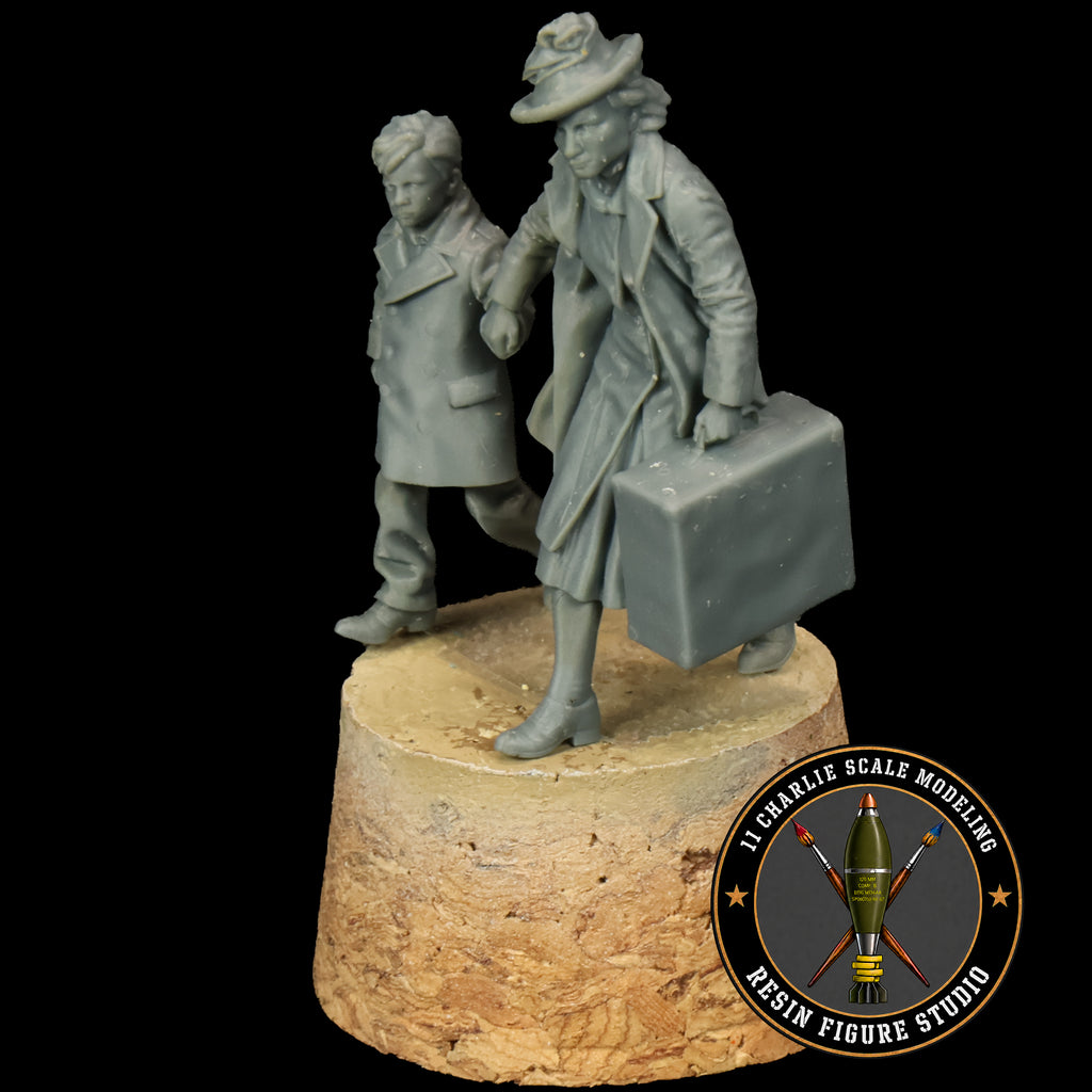 Running WWII Era Mother and Son