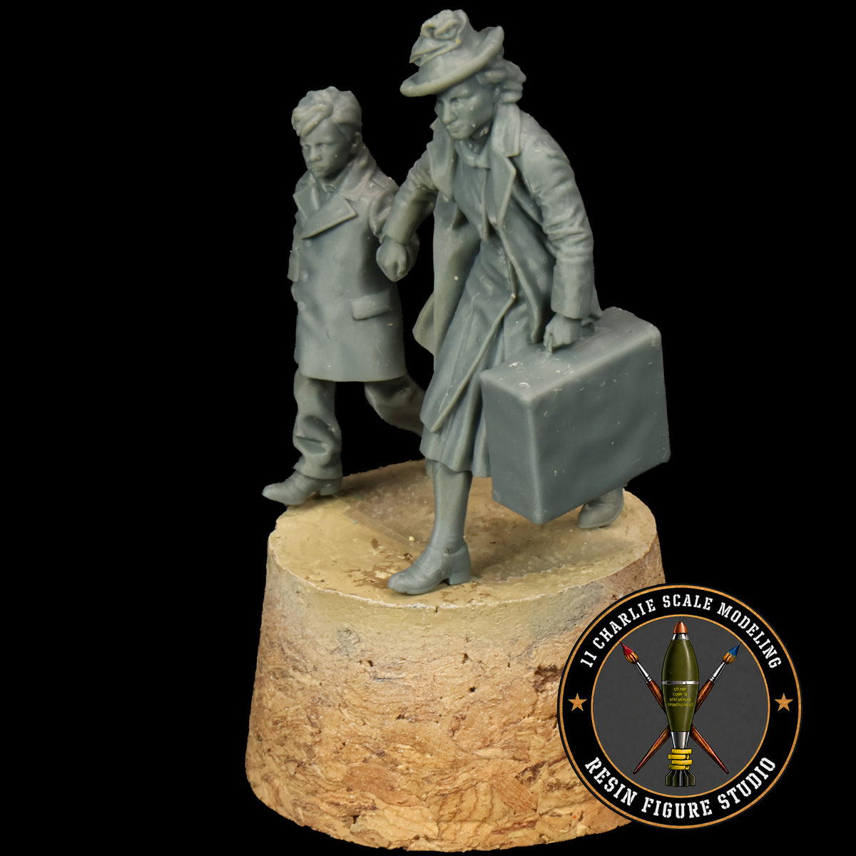 Running WWII Era Mother and Son
