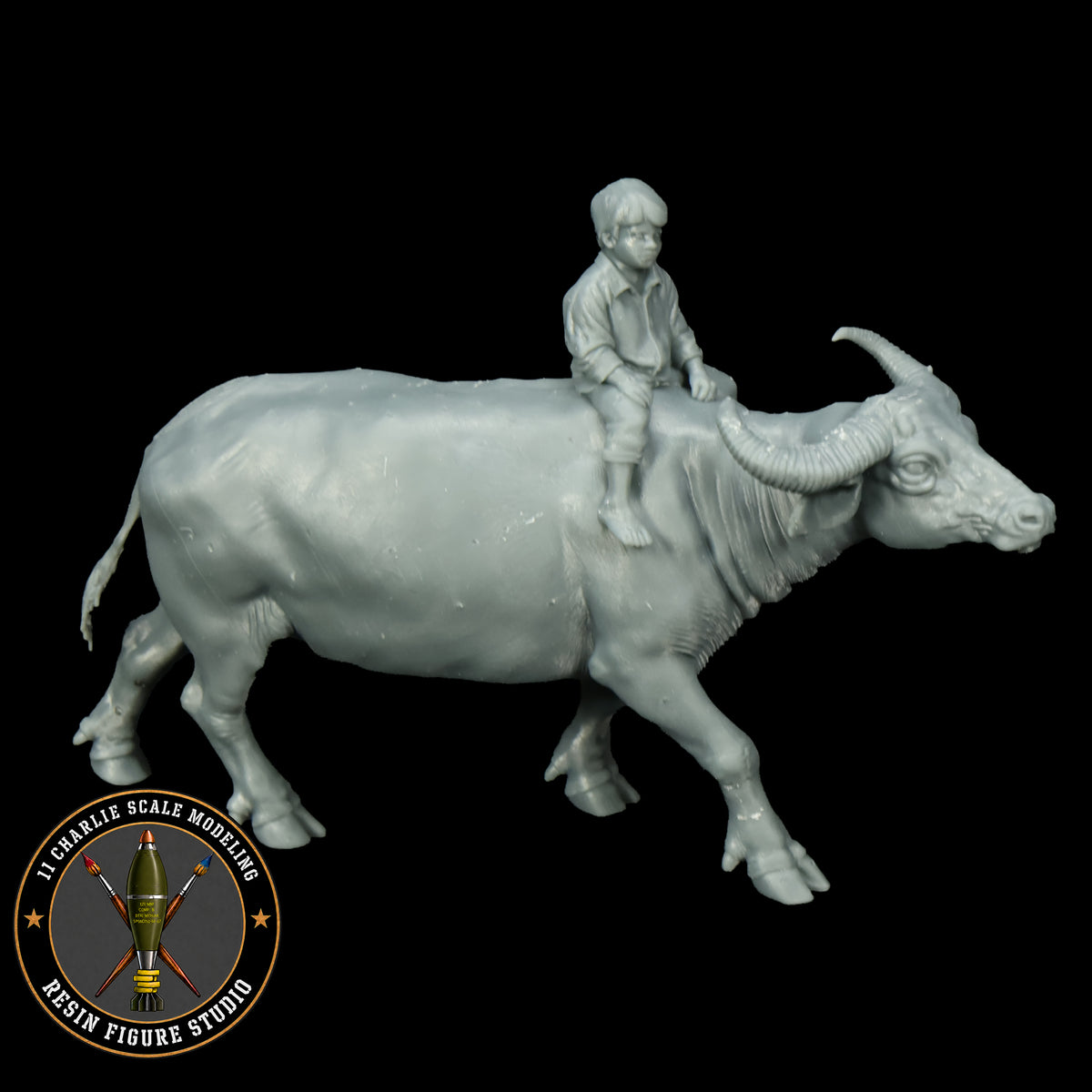 Single Vietnamese Child Riding Water Buffalo