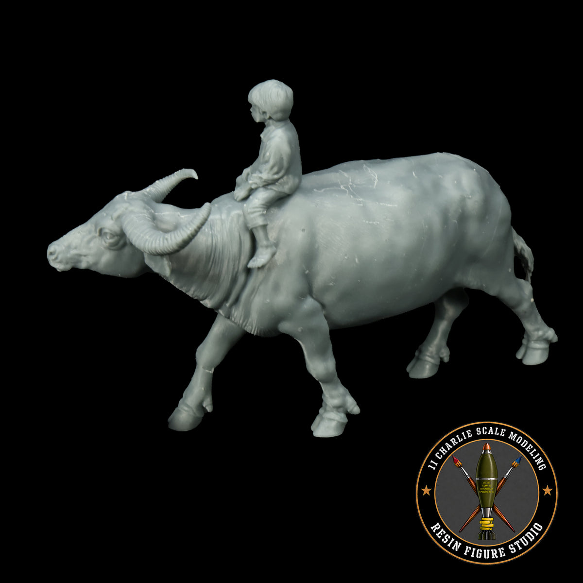 Single Vietnamese Child Riding Water Buffalo