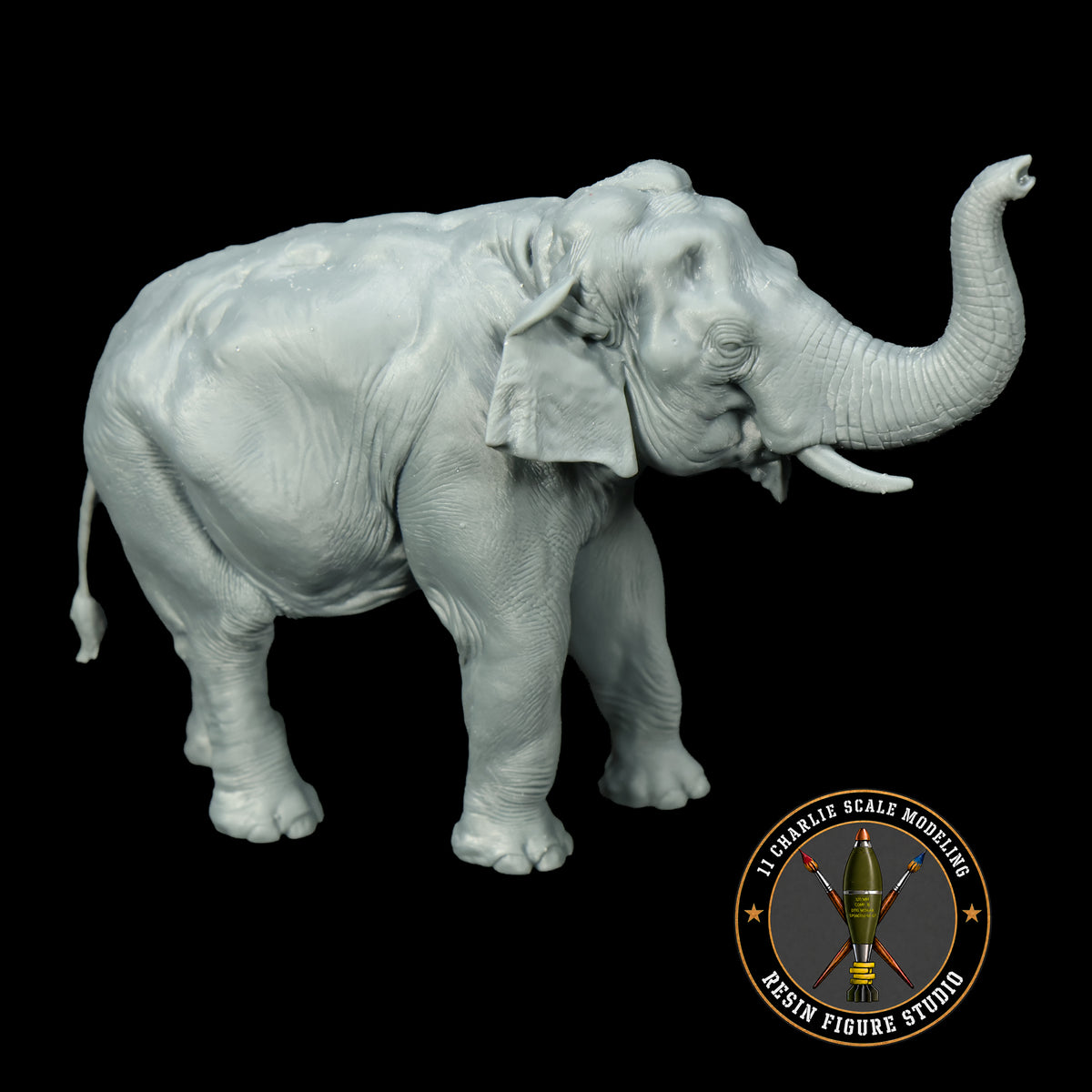 Single Asian Elephant- Raised Trunk