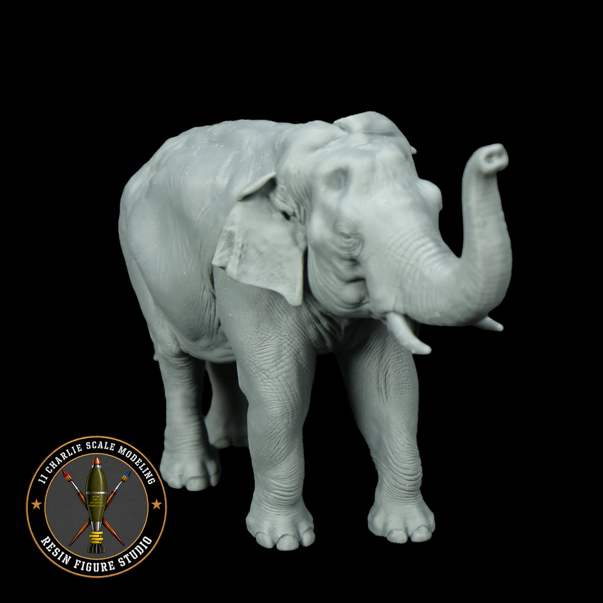Single Asian Elephant- Raised Trunk