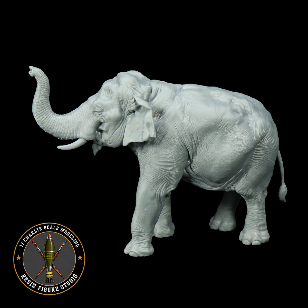 Single Asian Elephant- Raised Trunk